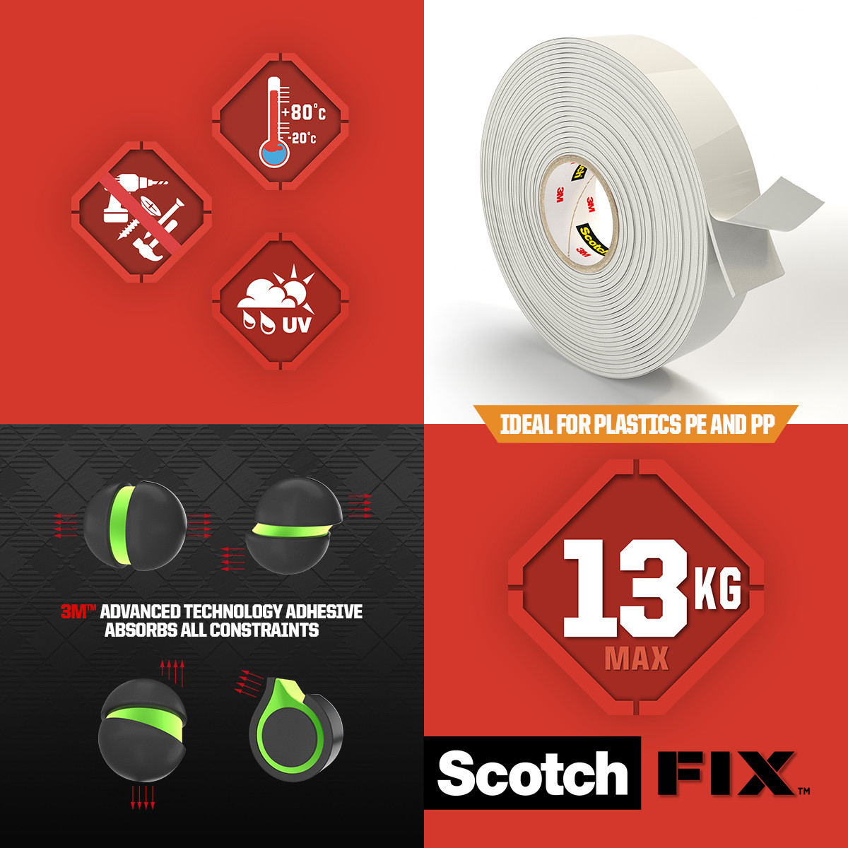 Ekstremalna wewnętrzna dwustronna taśma montażowa supermocna Scotch-Fix™ 19 mm x 5 m